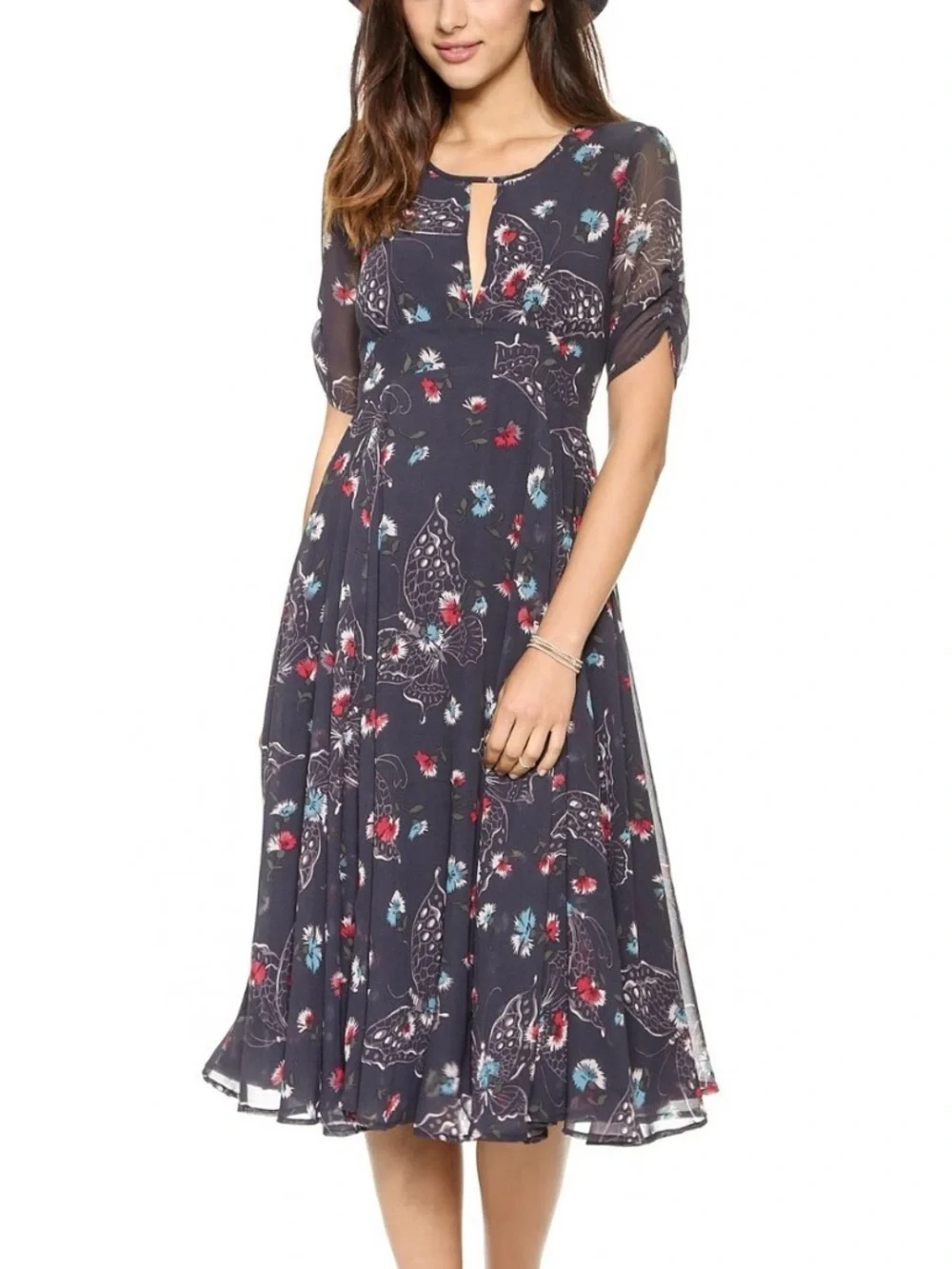Free People Black Floral Dress with Keyhole Neck